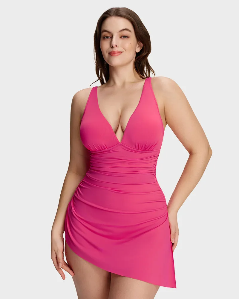 Ruched V-Neck Side Tie Slimming Swim Dress sold by She Curve product image thumbnail 3