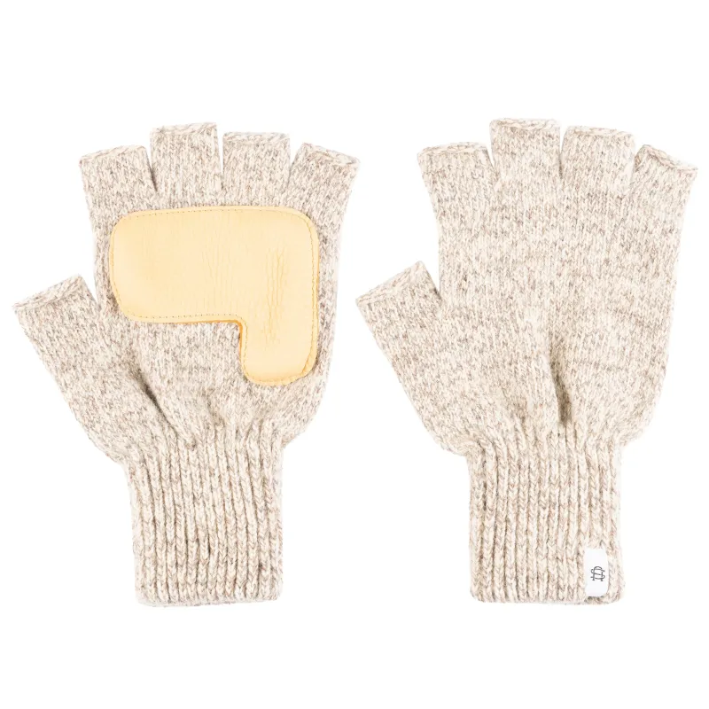 Ragg Wool Convertible Fingerless 'Glomitt' - Oatmeal Melange With Natural Deerskin sold by Tate + Yoko