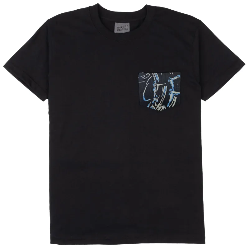 Pocket Tee - Black - Waikiki Waves - Black sold by Tate + Yoko