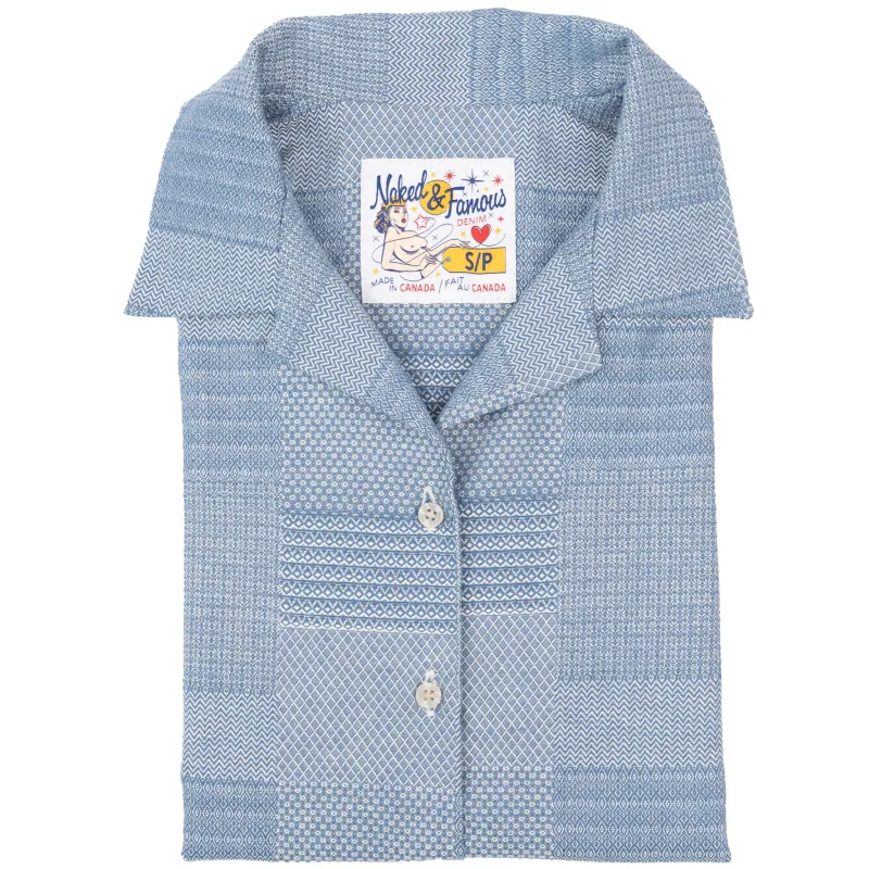 Camp Collar Shirt - Dobby Patchwork - Pale Blue sold by Tate + Yoko