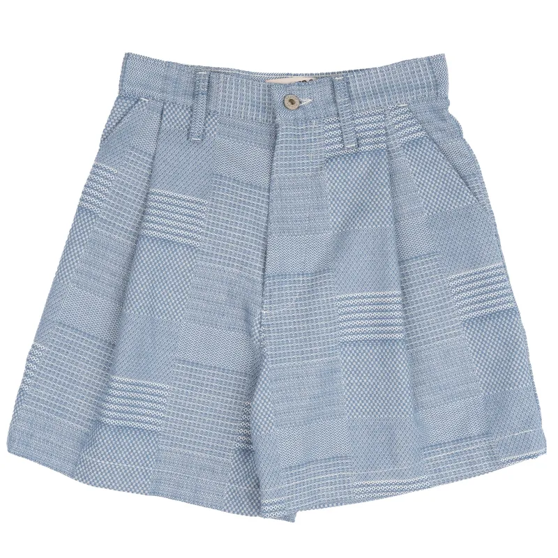 Twin Pleat Short - Dobby Patchwork - Pale Blue sold by Tate + Yoko