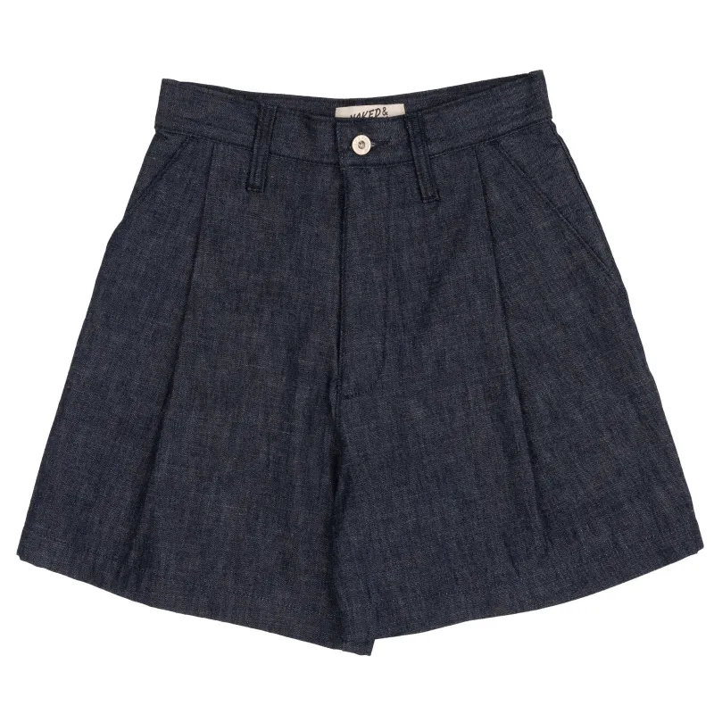 Twin Pleated Short - 10oz Rinsed Denim sold by Tate + Yoko
