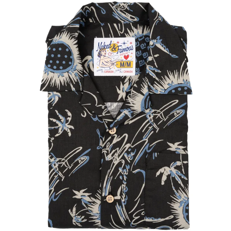 Aloha Shirt - Waikiki Waves - Black sold by Tate + Yoko