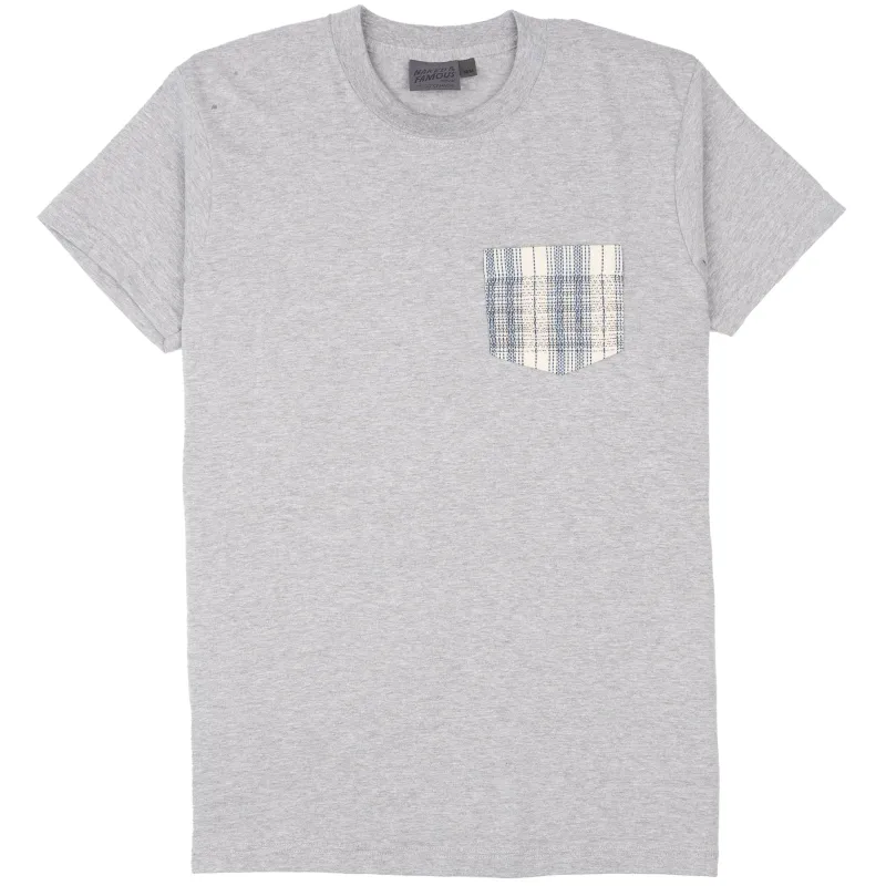 Pocket Tee - Heather Grey - Asagi Sashiko - White sold by Tate + Yoko