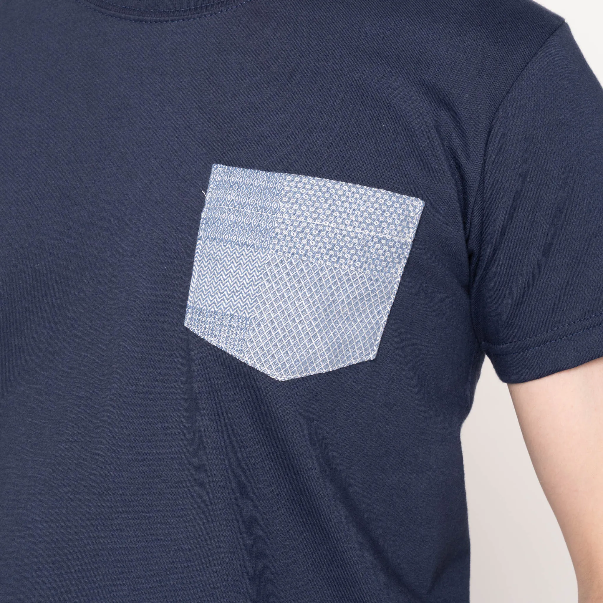 Pocket Tee - Navy - Dobby Patchwork - Pale Blue sold by Tate + Yoko product image thumbnail 4
