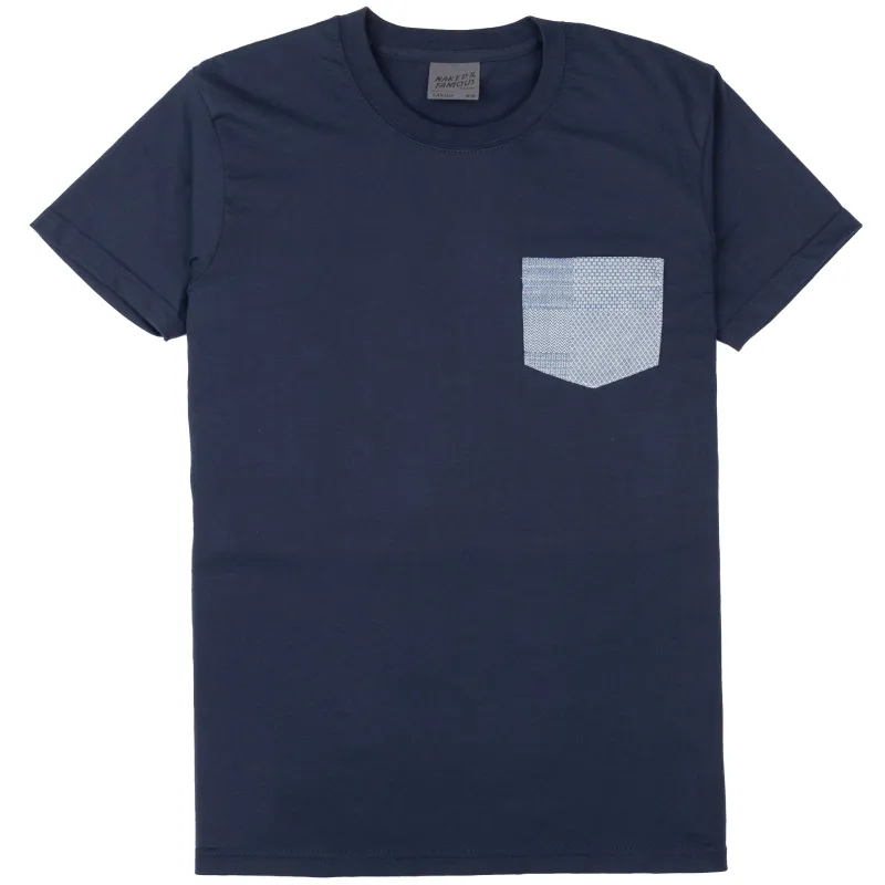Pocket Tee - Navy - Dobby Patchwork - Pale Blue sold by Tate + Yoko