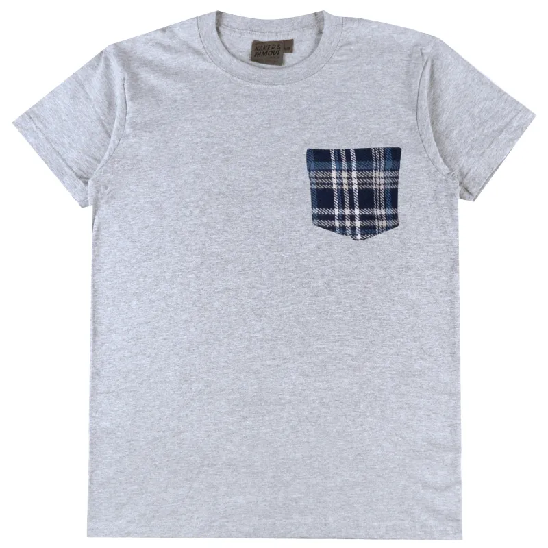 Pocket Tee - Heather Grey + Triple Yarn Twill Check Brush - Navy made by Naked & Famous Denim