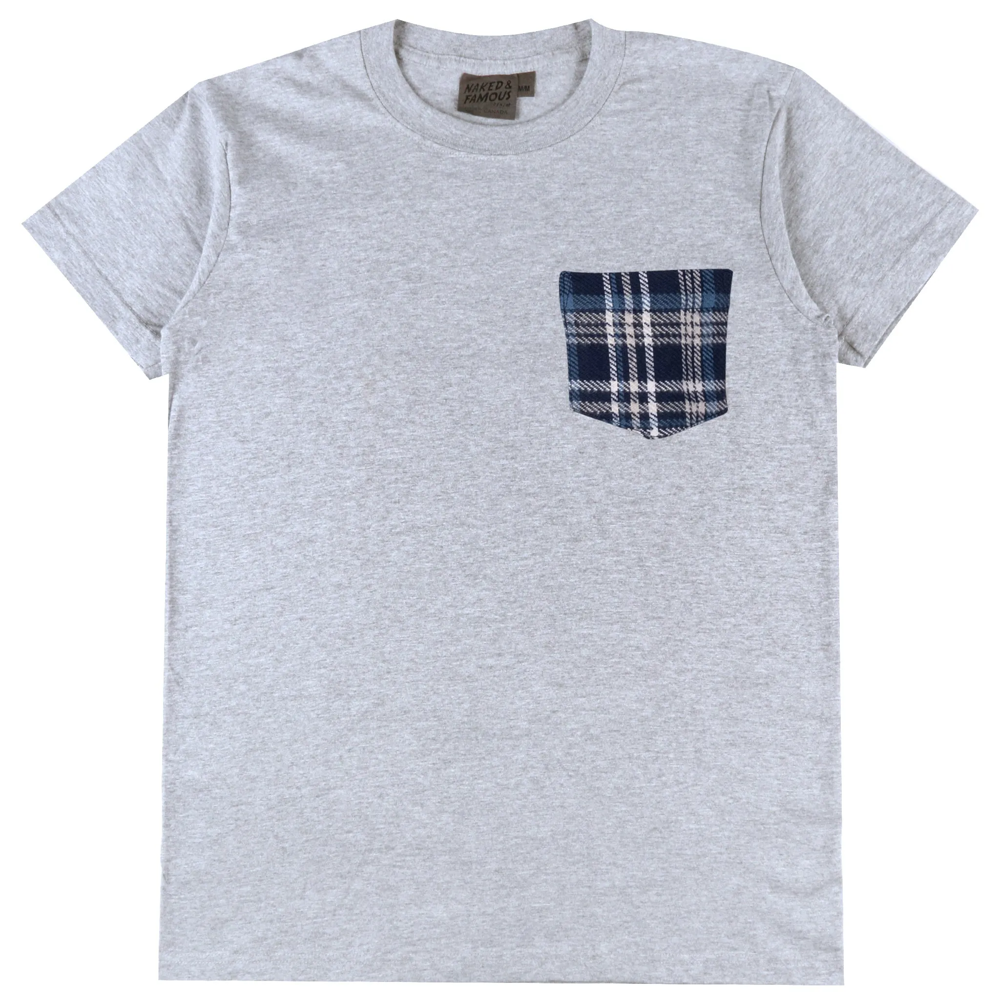 Pocket Tee - Heather Grey + Triple Yarn Twill Check Brush - Navy sold by Tate + Yoko