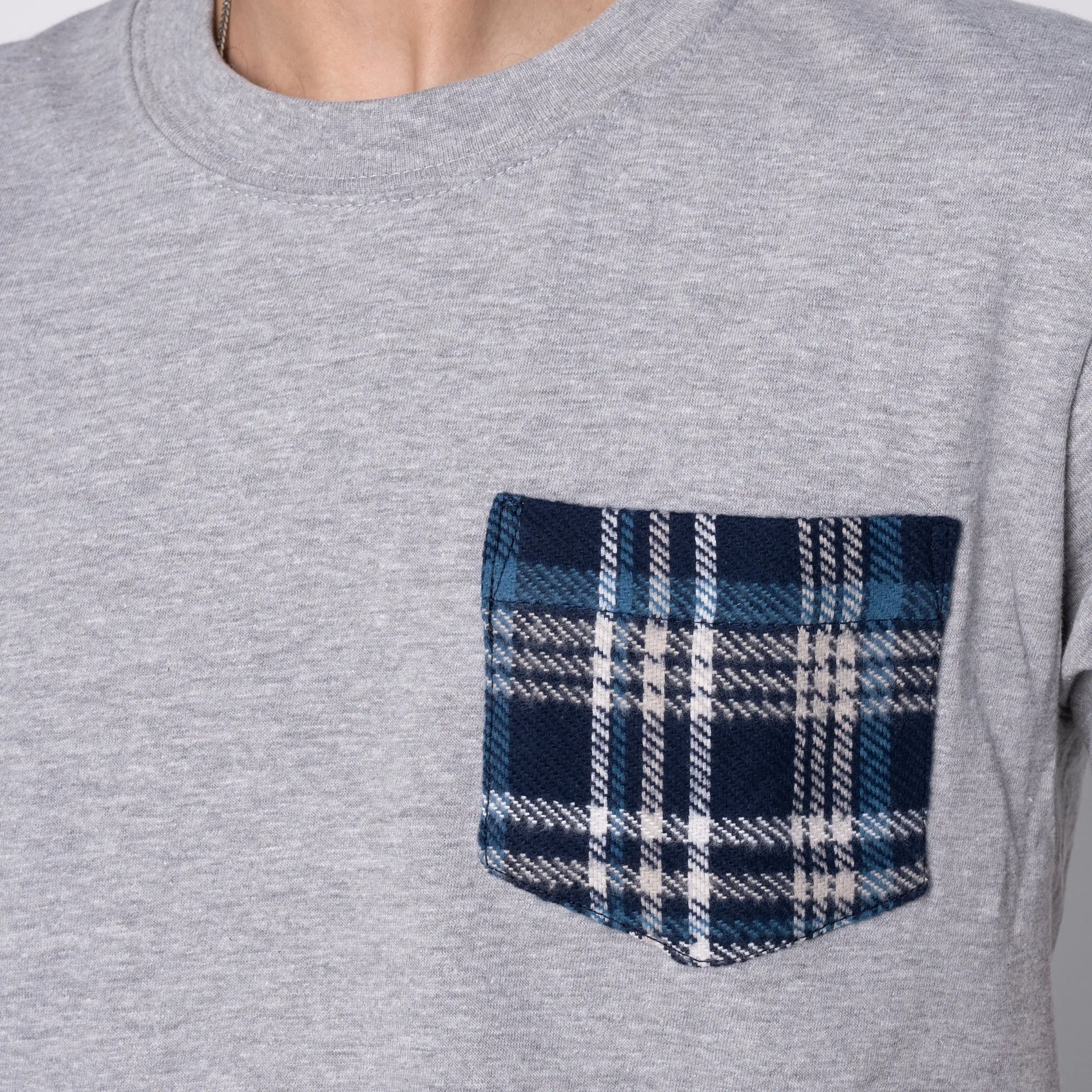 Pocket Tee - Heather Grey + Triple Yarn Twill Check Brush - Navy sold by Tate + Yoko product image thumbnail 3