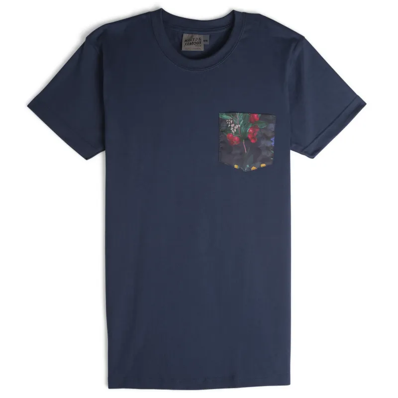 Pocket Tee - Navy - Botanical Print - Navy made by Naked & Famous Denim