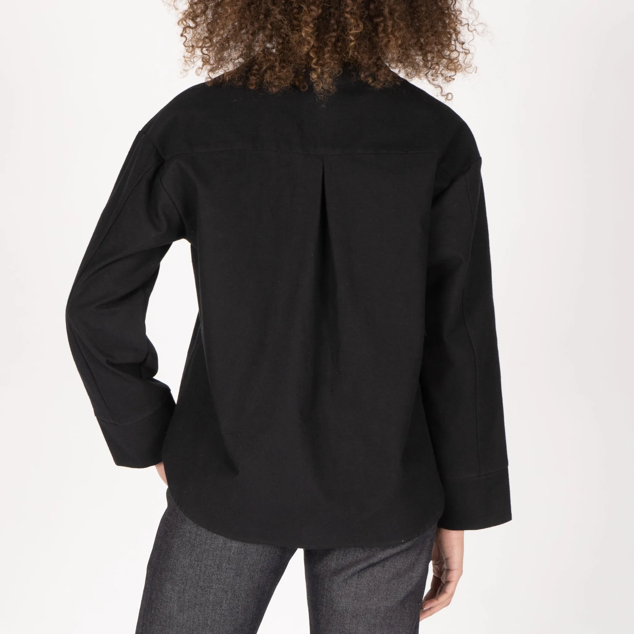 Band Collar Shirt - Cotton Yarn Dyed Flannel - Black sold by Tate + Yoko product image thumbnail 3