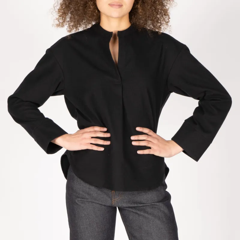 Band Collar Shirt - Cotton Yarn Dyed Flannel - Black made by Naked & Famous Denim