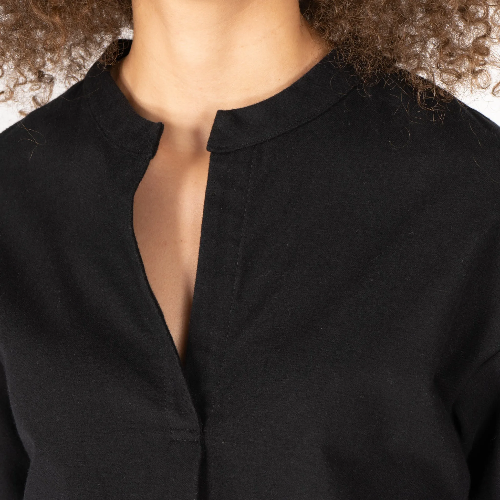 Band Collar Shirt - Cotton Yarn Dyed Flannel - Black sold by Tate + Yoko product image thumbnail 2