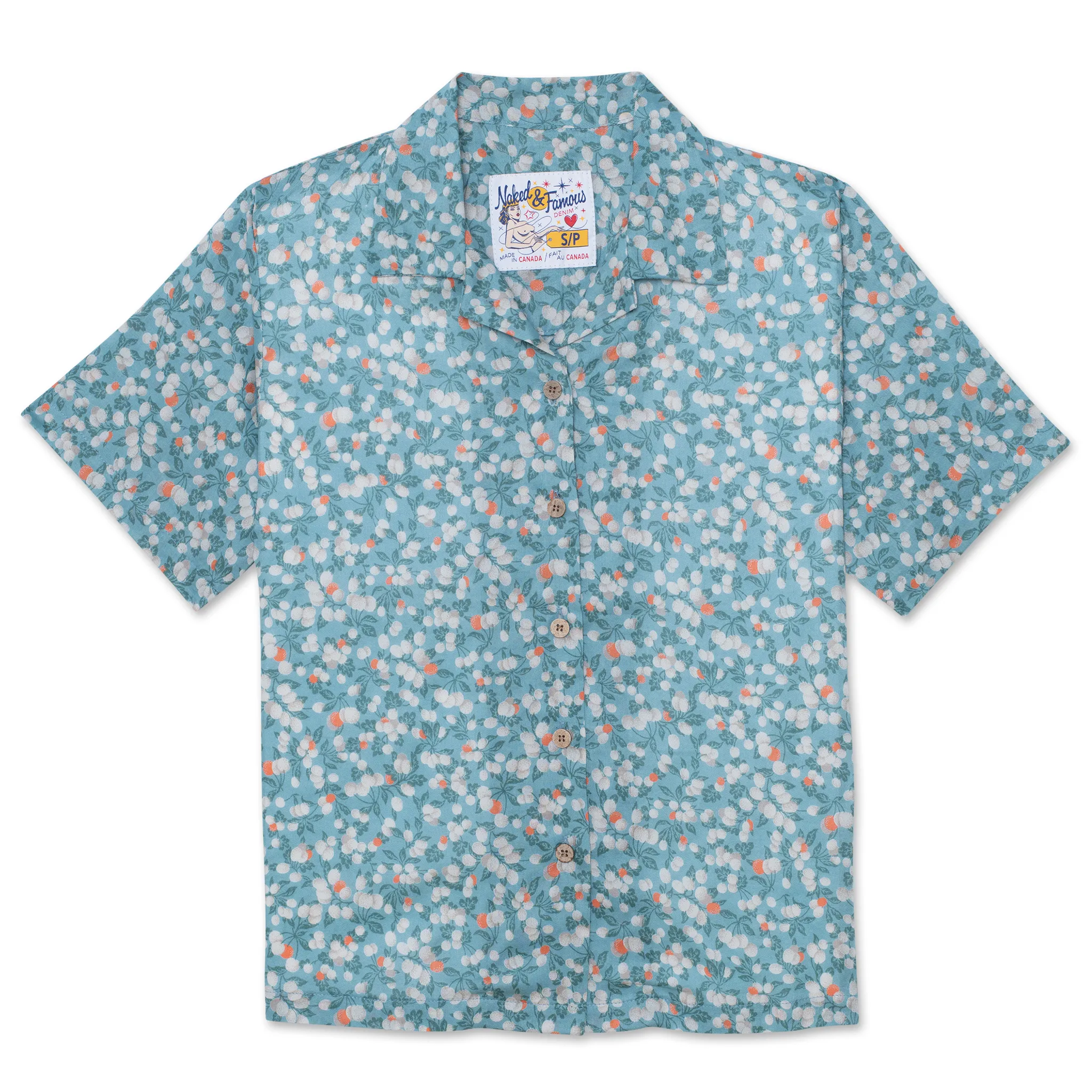 Camp Collar Shirt - Fruit Print - Cyan sold by Tate + Yoko