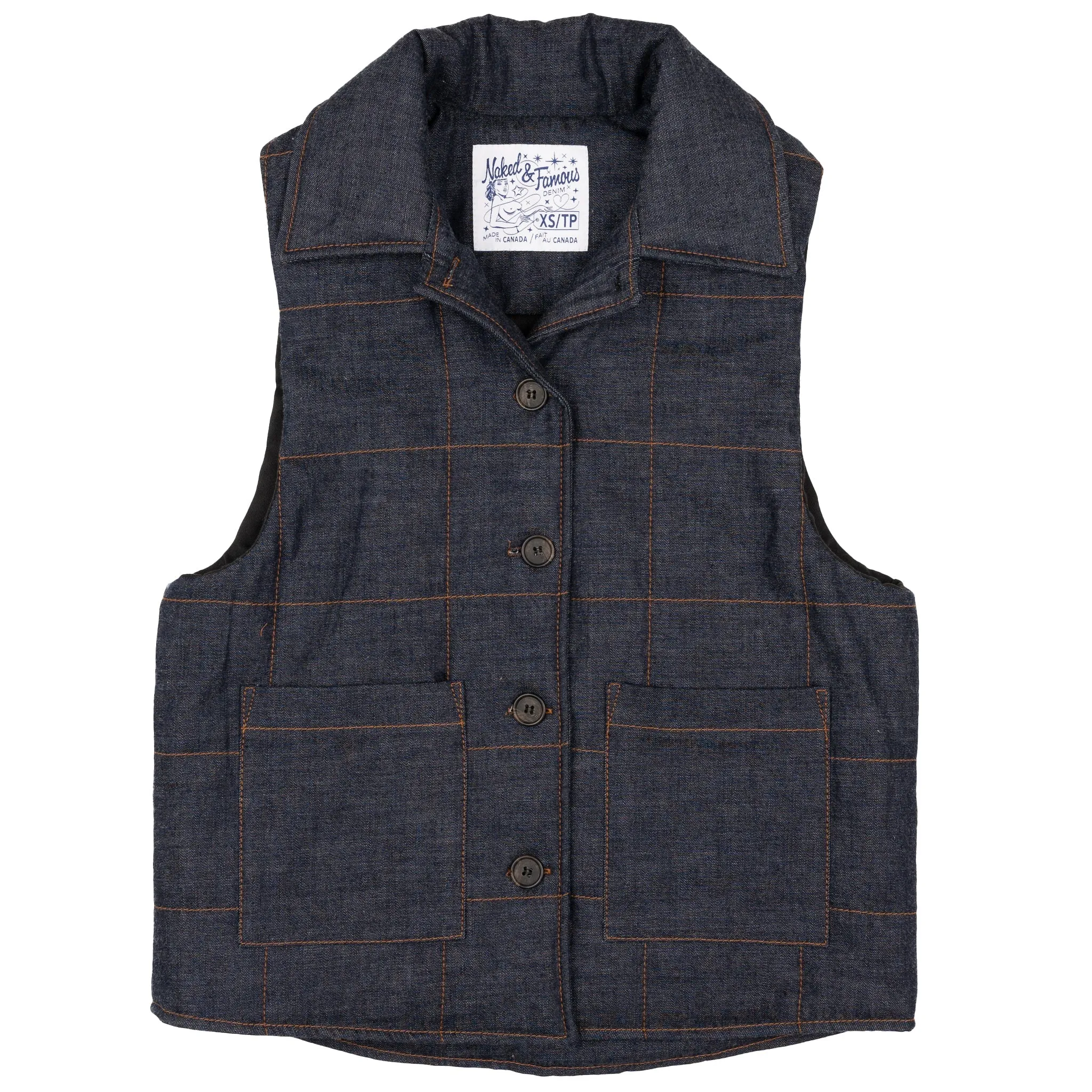 Quilted Vest - Slub Nep Rinsed - Indigo sold by Tate + Yoko