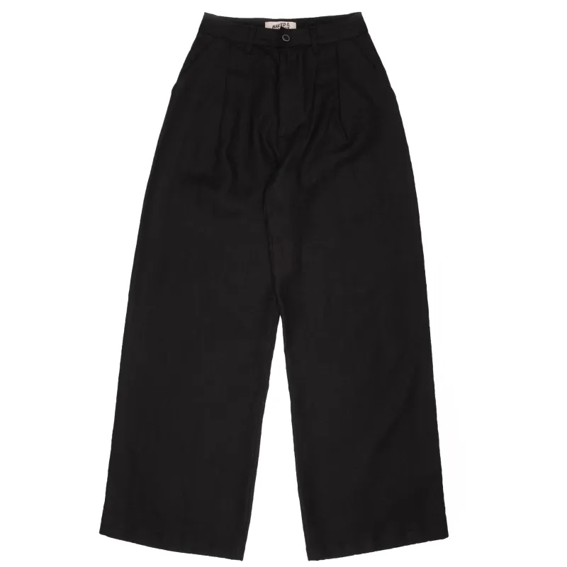 Relaxed Pleated Trouser - French Linen Fine Canvas - Black sold by Tate + Yoko