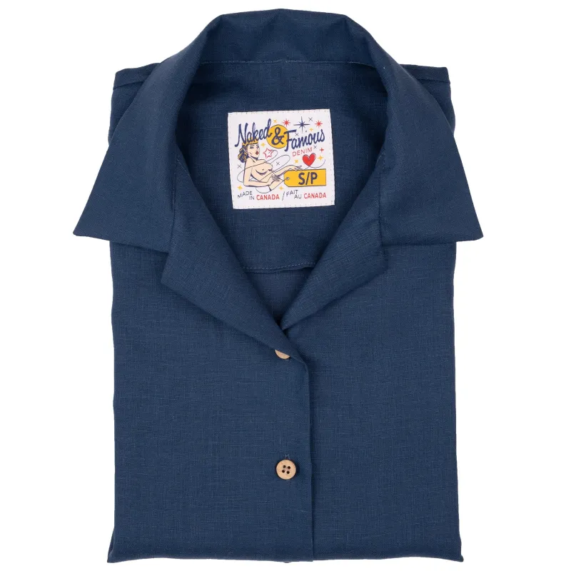 Camp Collar Shirt - French Linen Fine Canvas - Blue sold by Tate + Yoko
