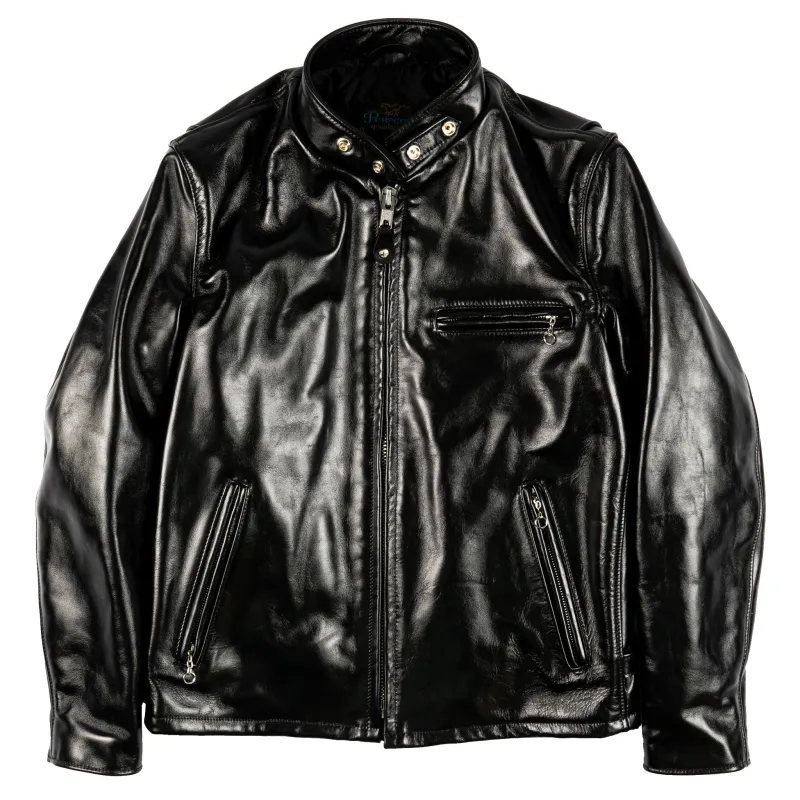 641HH - Racer Black Leather Motorcycle Jacket in Horsehide - Black sold by Tate + Yoko