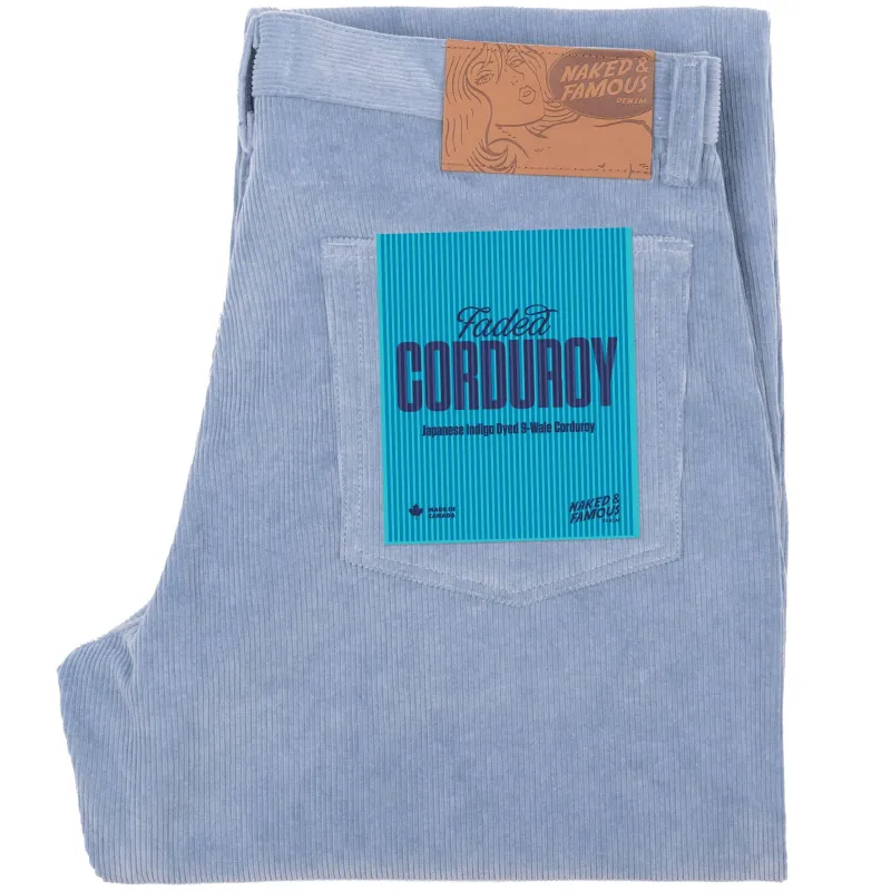 Pleated Trouser - Faded Corduroy Organic - Pale Indigo sold by Tate + Yoko