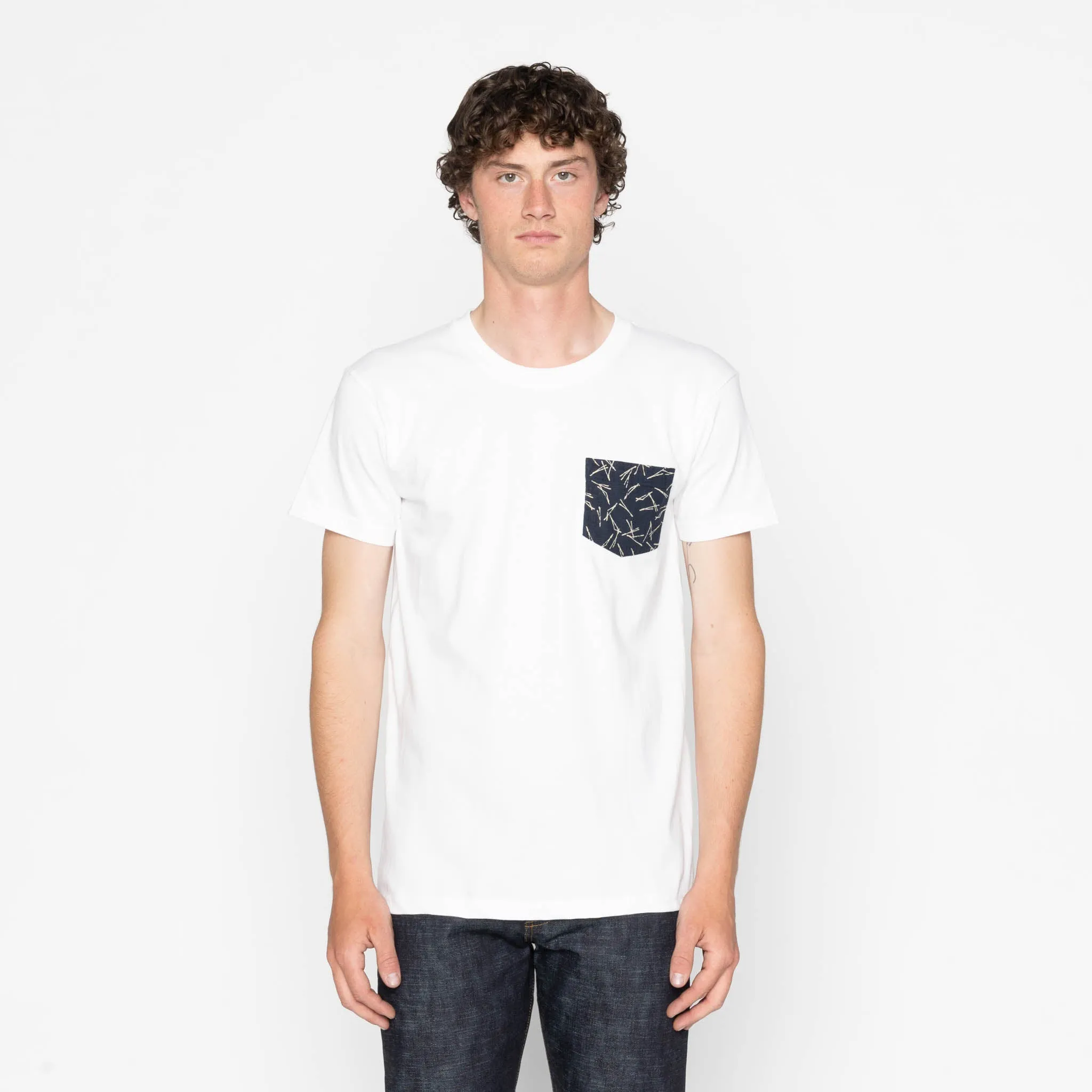 Pocket Tee - White + Matsuba Pines Needle - Indigo sold by Tate + Yoko product image thumbnail 2