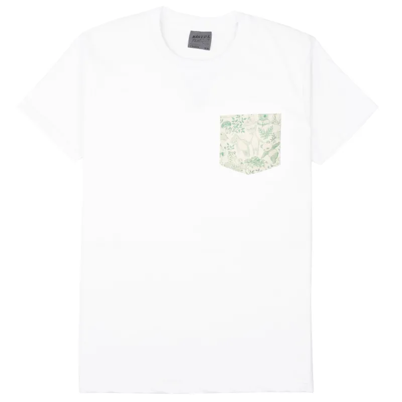 Pocket Tee - White + Linen Animals -  Green sold by Tate + Yoko