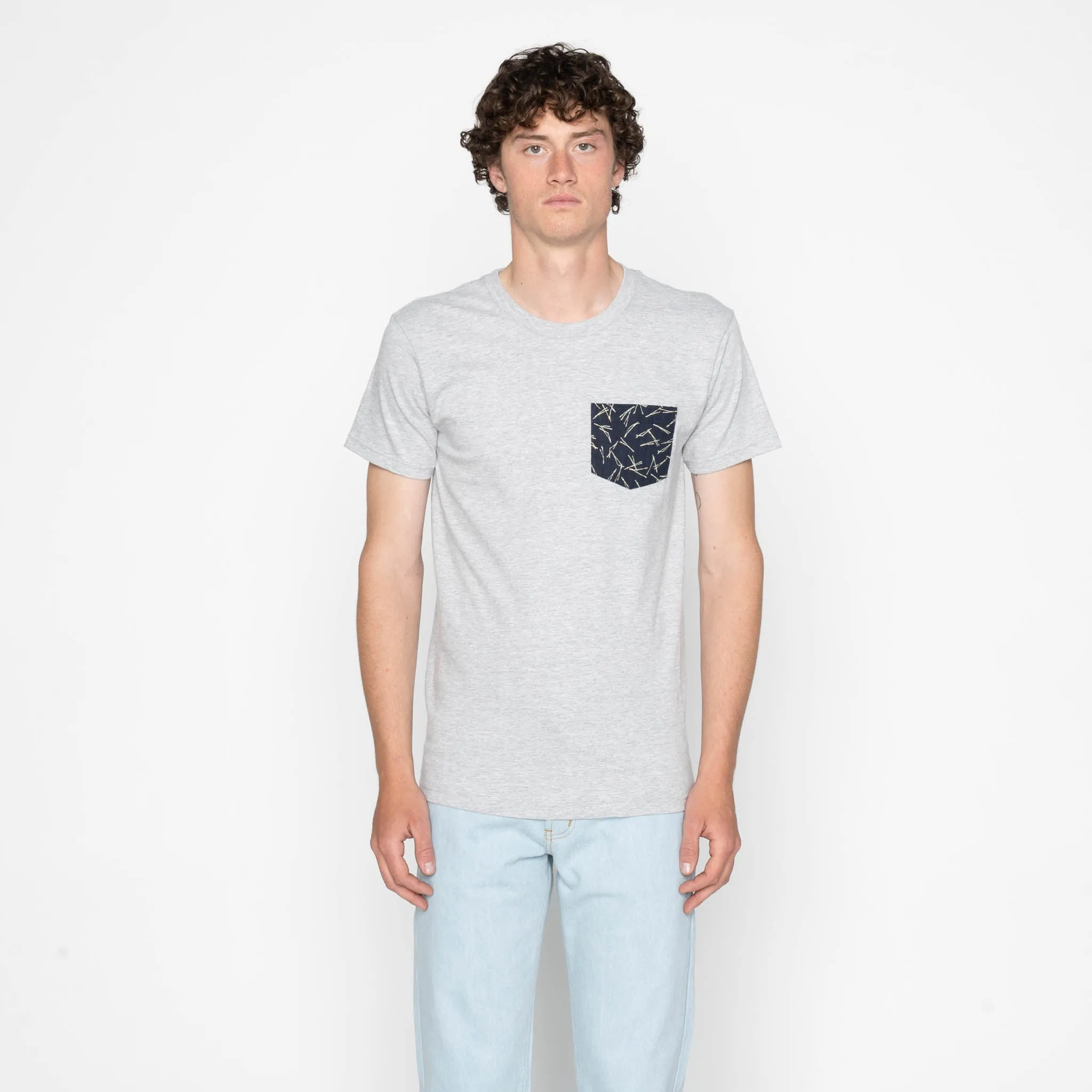 Pocket Tee - Heather Grey + Matsuba Pine Needles - Indigo sold by Tate + Yoko product image thumbnail 2