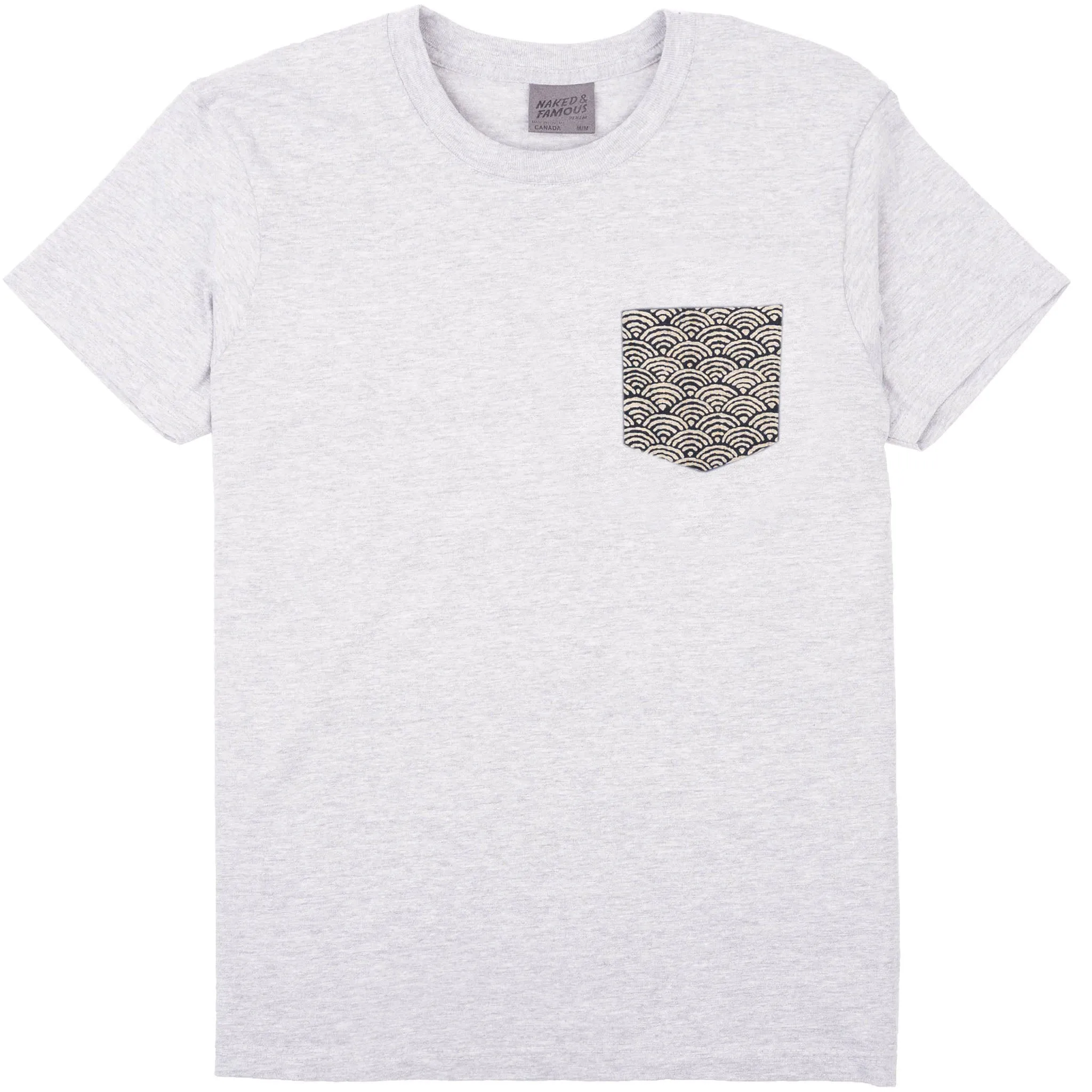 Pocket Tee - Heather Grey + Seigaiha Waves - Indigo sold by Tate + Yoko