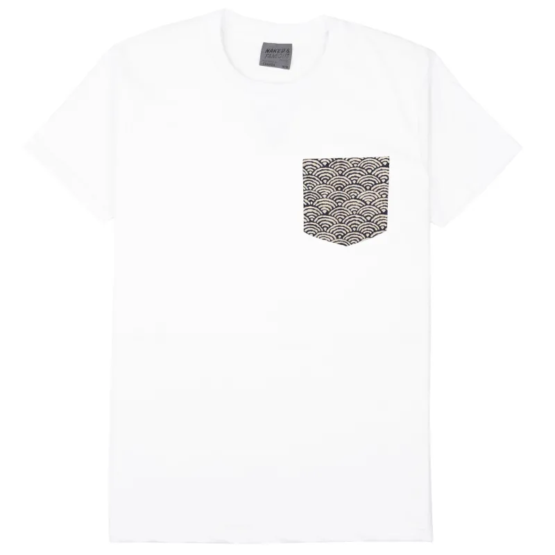 Pocket Tee - White + Seigaiha Waves - Indigo made by Naked & Famous Denim