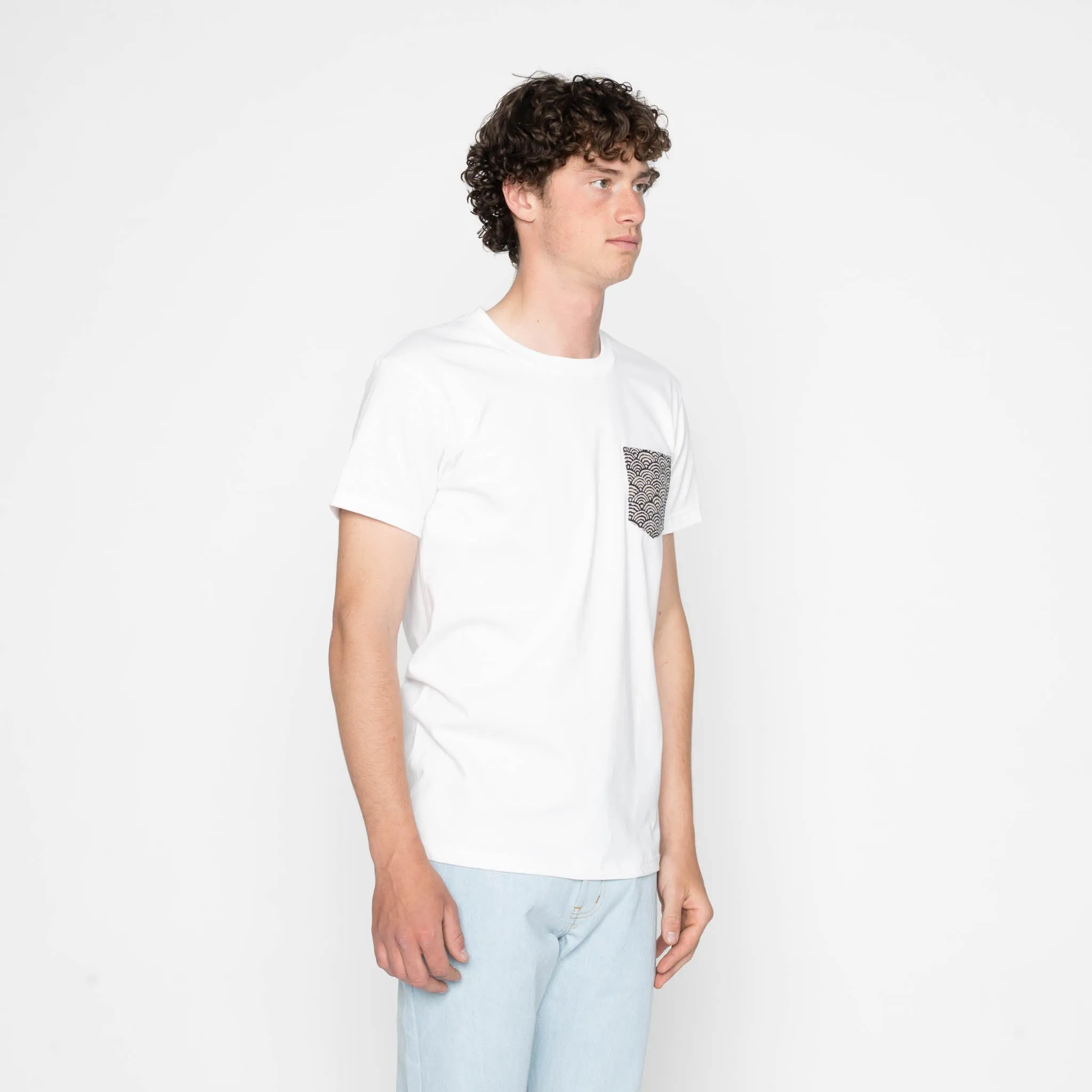 Pocket Tee - White + Seigaiha Waves - Indigo sold by Tate + Yoko product image thumbnail 3