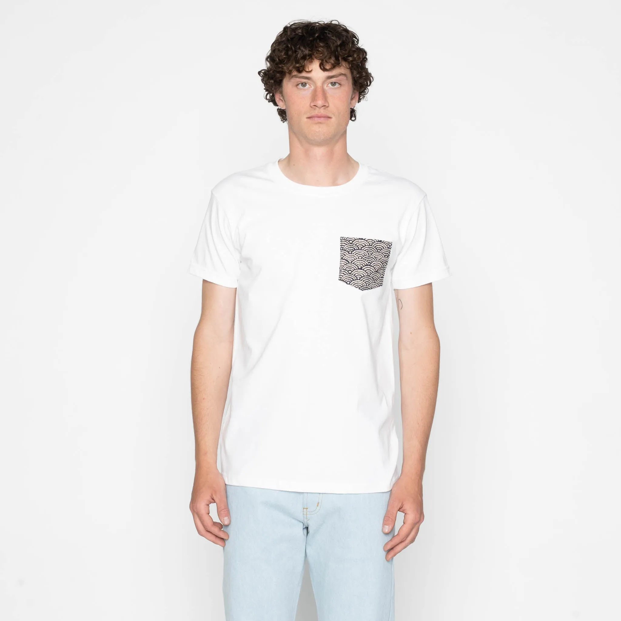 Pocket Tee - White + Seigaiha Waves - Indigo sold by Tate + Yoko product image thumbnail 2