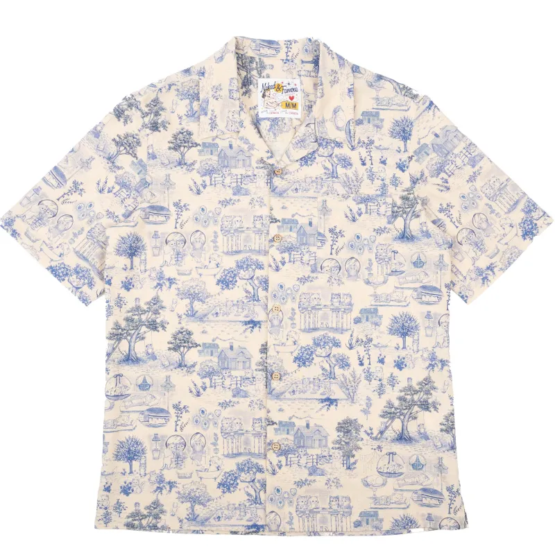 Aloha Shirt - Linen Cats - Blue made by Naked & Famous Denim