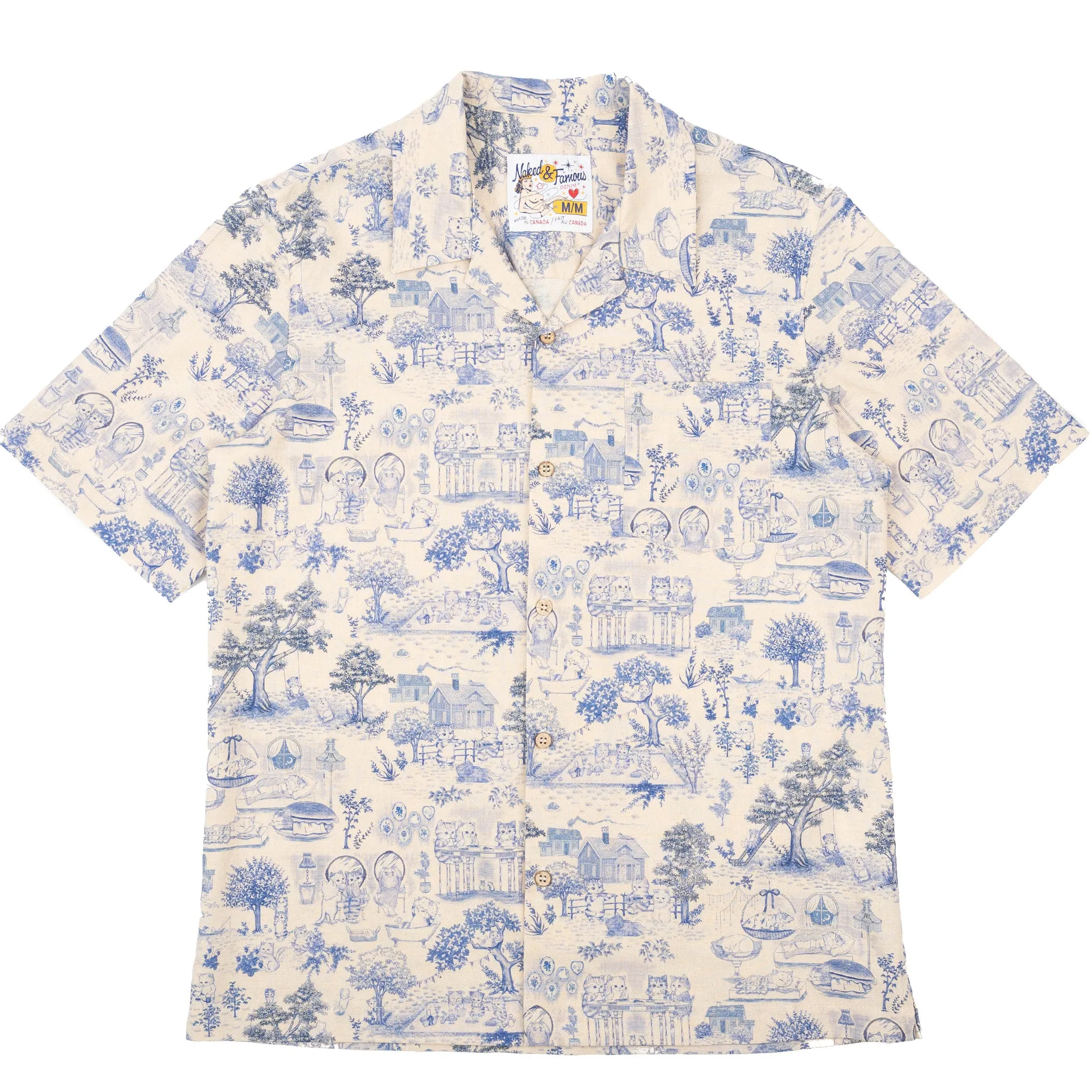 Aloha Shirt - Linen Cats - Blue sold by Tate + Yoko