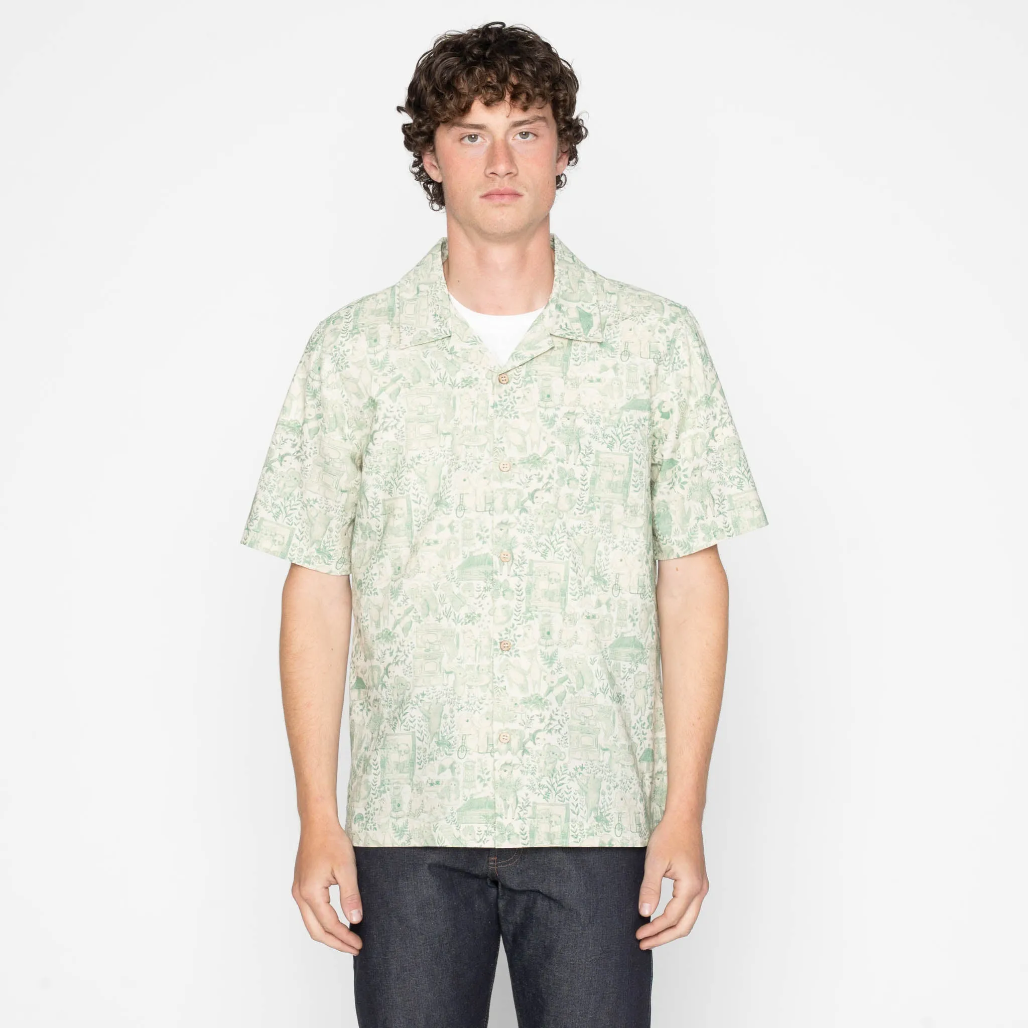 Aloha Shirt - Linen Animals - Green sold by Tate + Yoko product image thumbnail 2