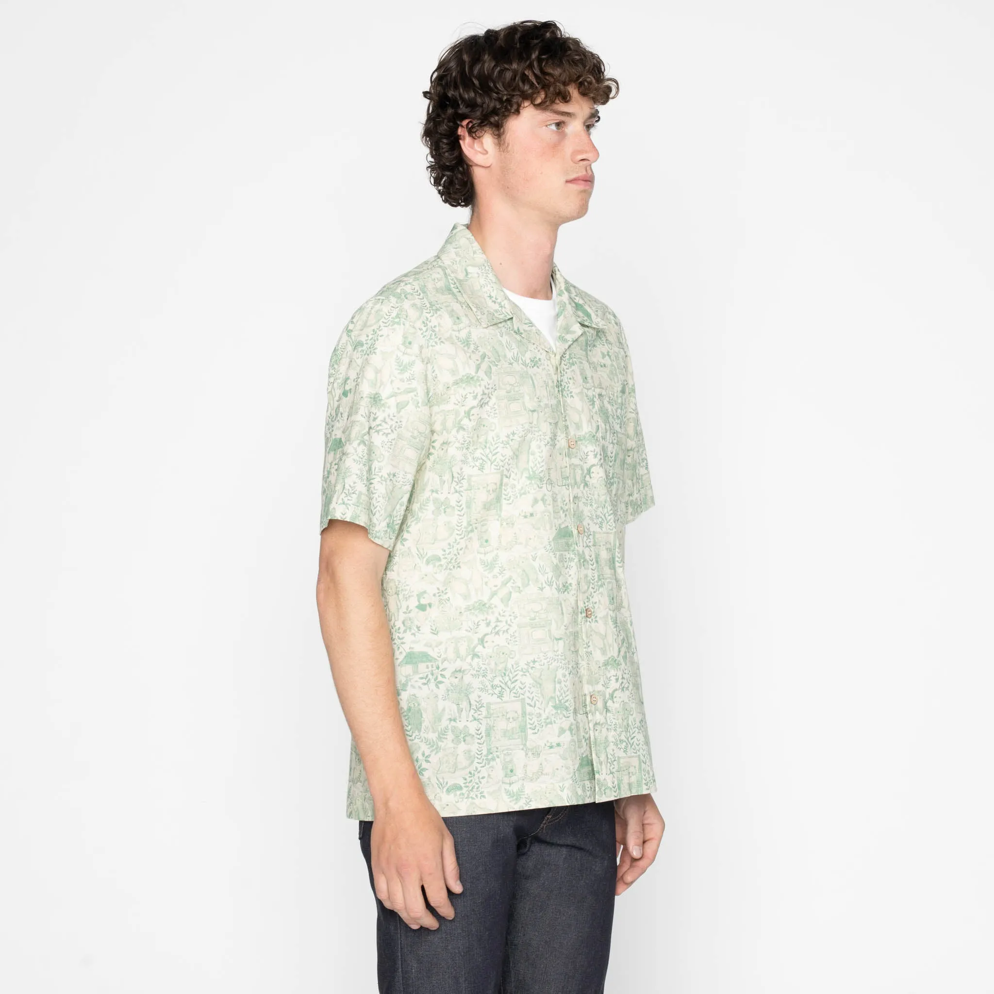 Aloha Shirt - Linen Animals - Green sold by Tate + Yoko product image thumbnail 3