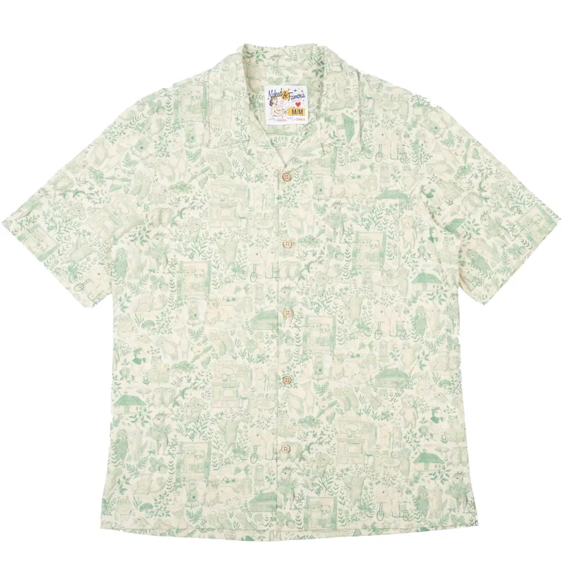 Aloha Shirt - Linen Animals - Green made by Naked & Famous Denim