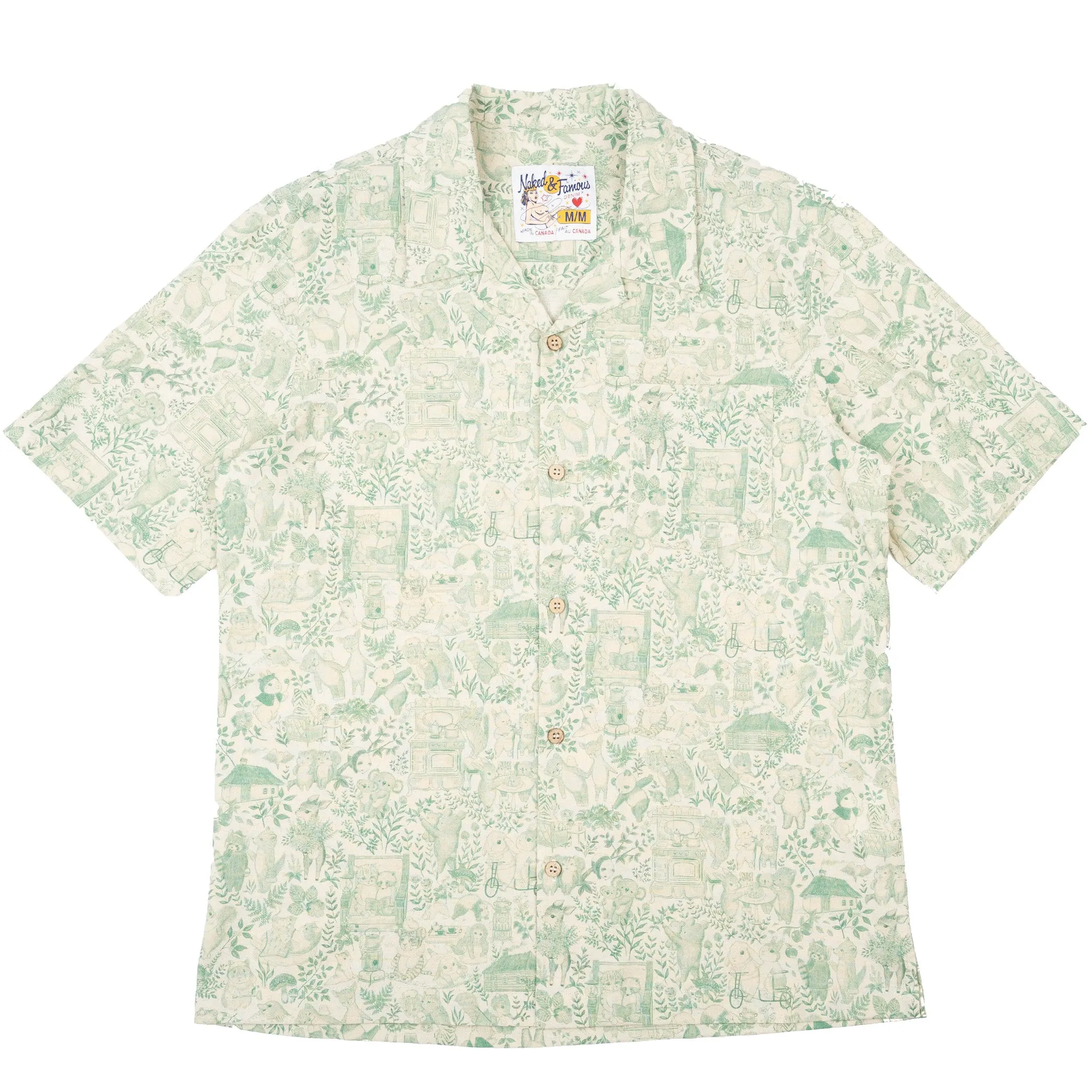 Aloha Shirt - Linen Animals - Green sold by Tate + Yoko