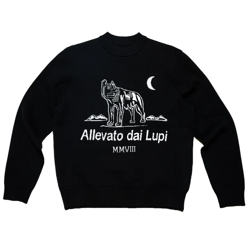 Intarsia knit Slub Sweater - Black made by Raised by Wolves