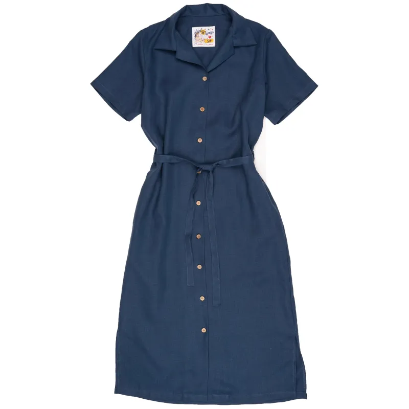 Aloha Dress - French Linen Fine Canvas - Blue made by Naked & Famous Denim