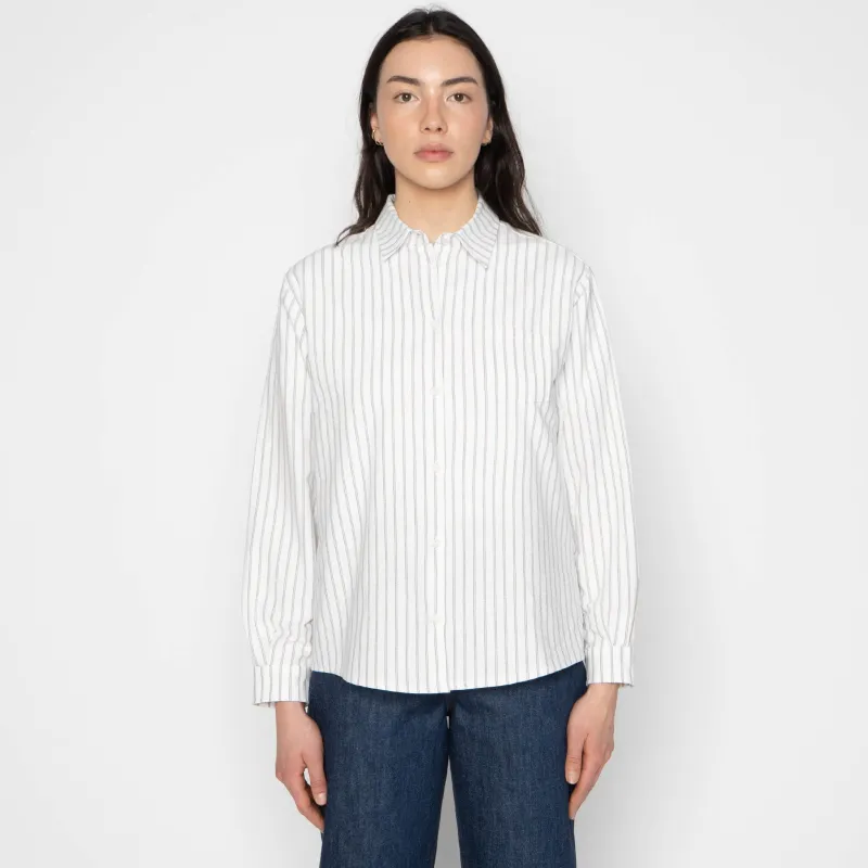 Judy Shirt - Cotton Yarn Dyed Oxford - Stripe - White made by Naked & Famous Denim
