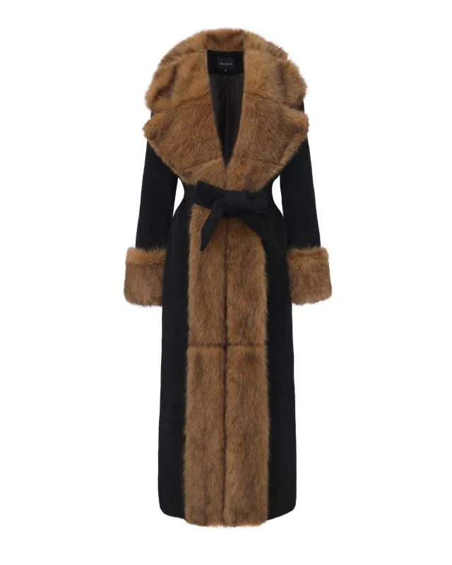 Adriana Faux Fur Coat (Black & Brown) sold by Nana Jacqueline