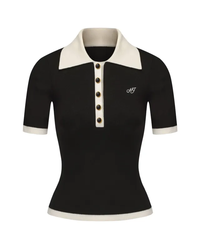 Hazel Polo Top (Black) made by Nana Jacqueline