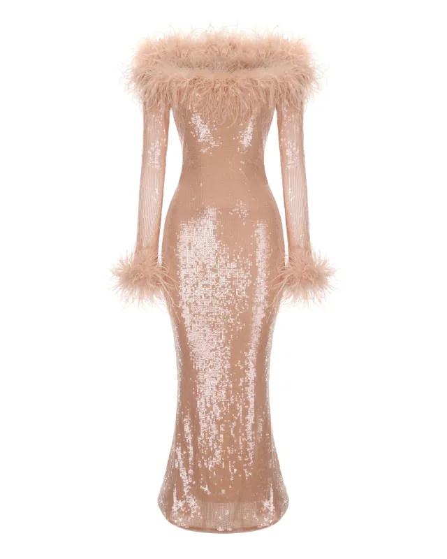 Neva Sequin Maxi Dress (Nude) sold by Nana Jacqueline