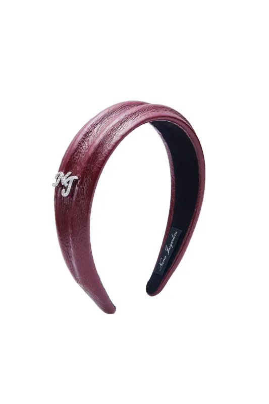 Eugenie Crystal-Detail Wine Red Leather Headband sold by Nana Jacqueline