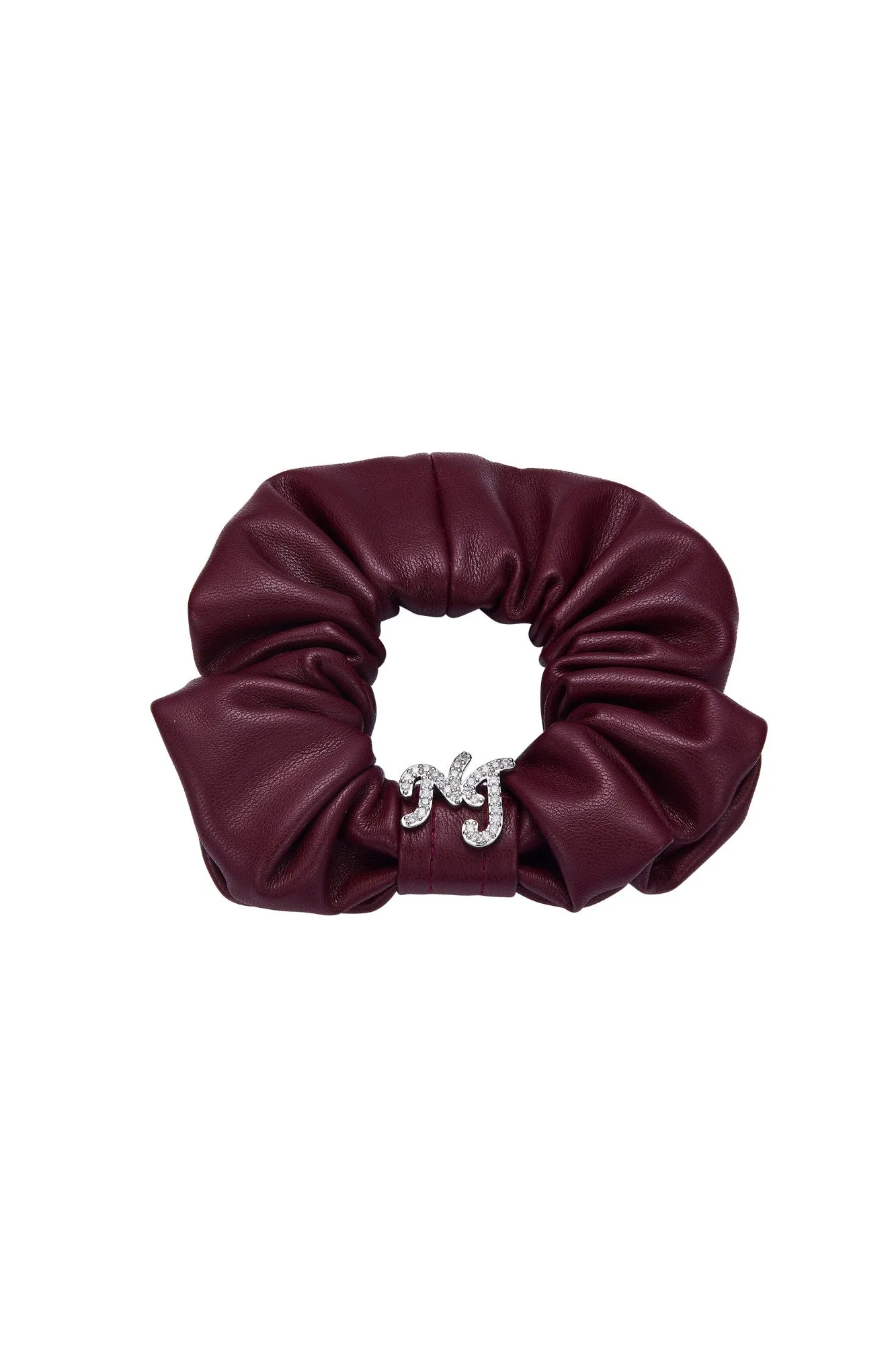 Aimee Leather Crystal Detail Wine Red Scrunchie sold by Nana Jacqueline