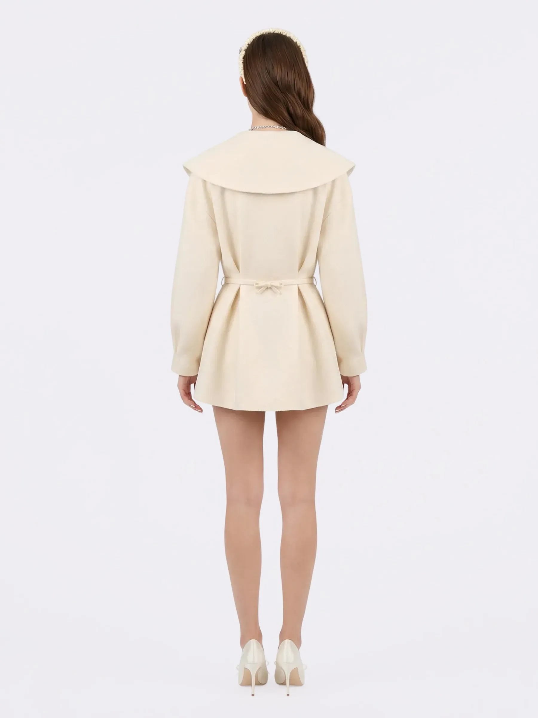 Claudine Bow-Back Wool White Coat sold by Nana Jacqueline product image thumbnail 3