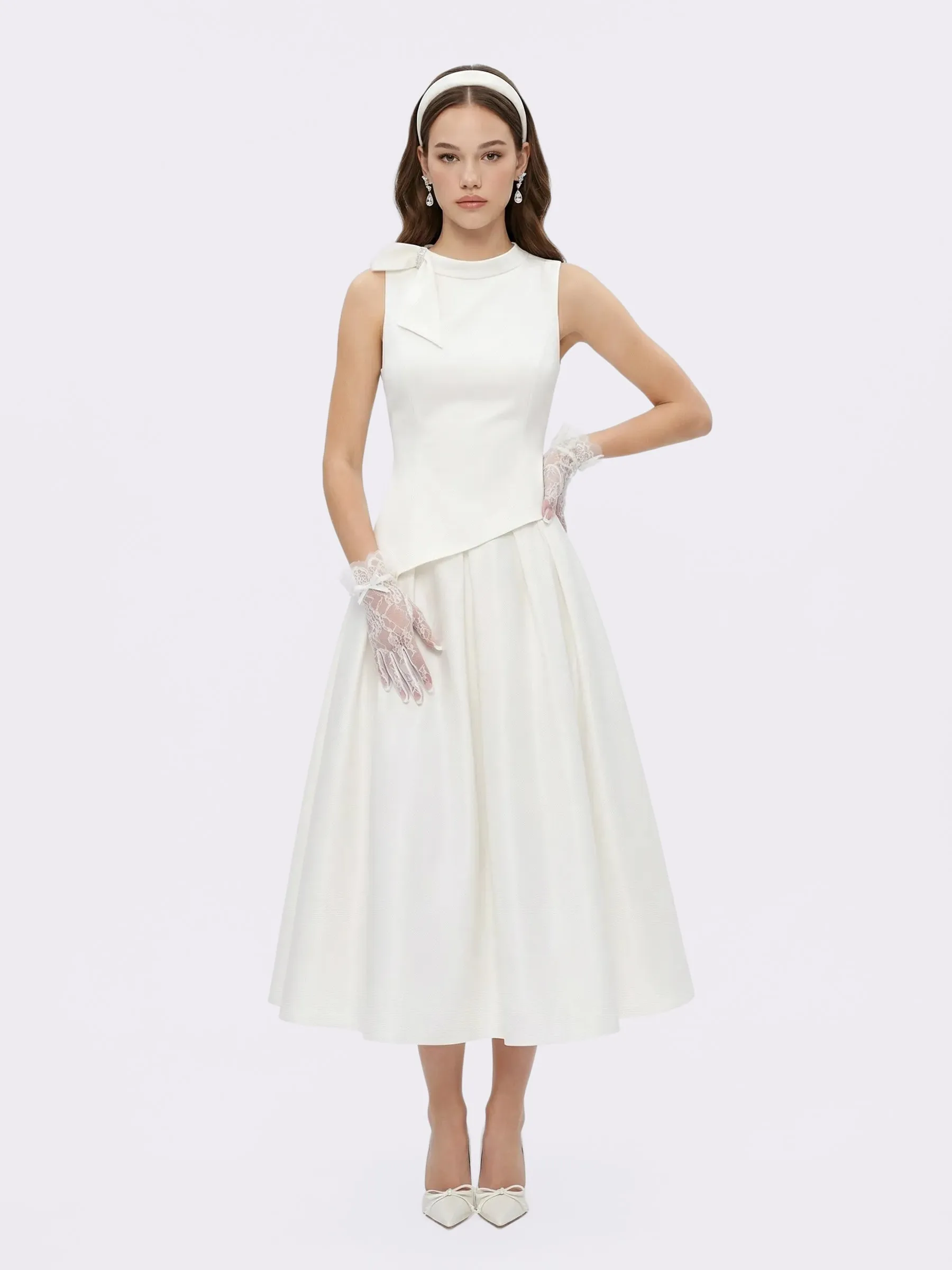 Lily Satin Bow Detail White Top sold by Nana Jacqueline