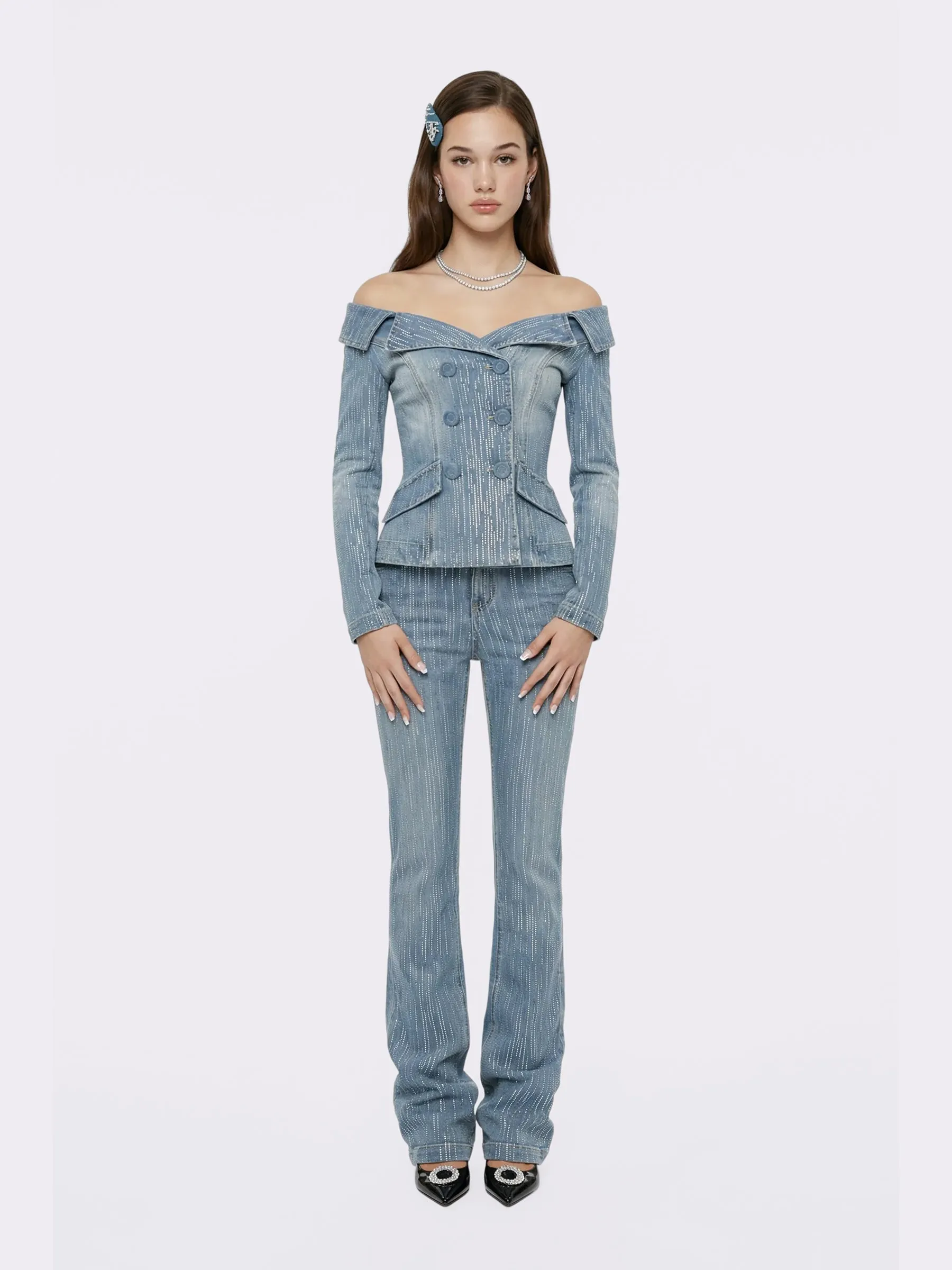 Gia High-Waist Crystal Jeans sold by Nana Jacqueline product image thumbnail 2