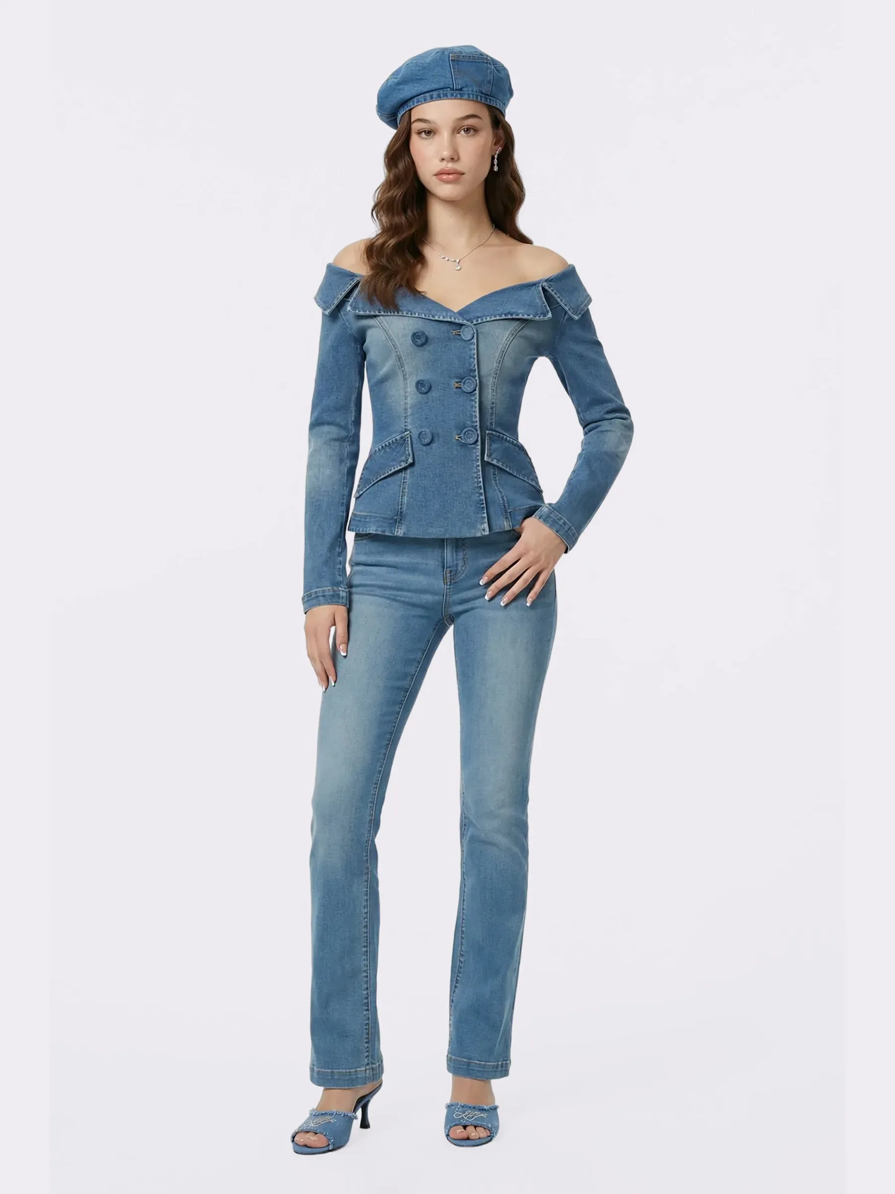 Monique Tailored Light Blue Denim Top sold by Nana Jacqueline