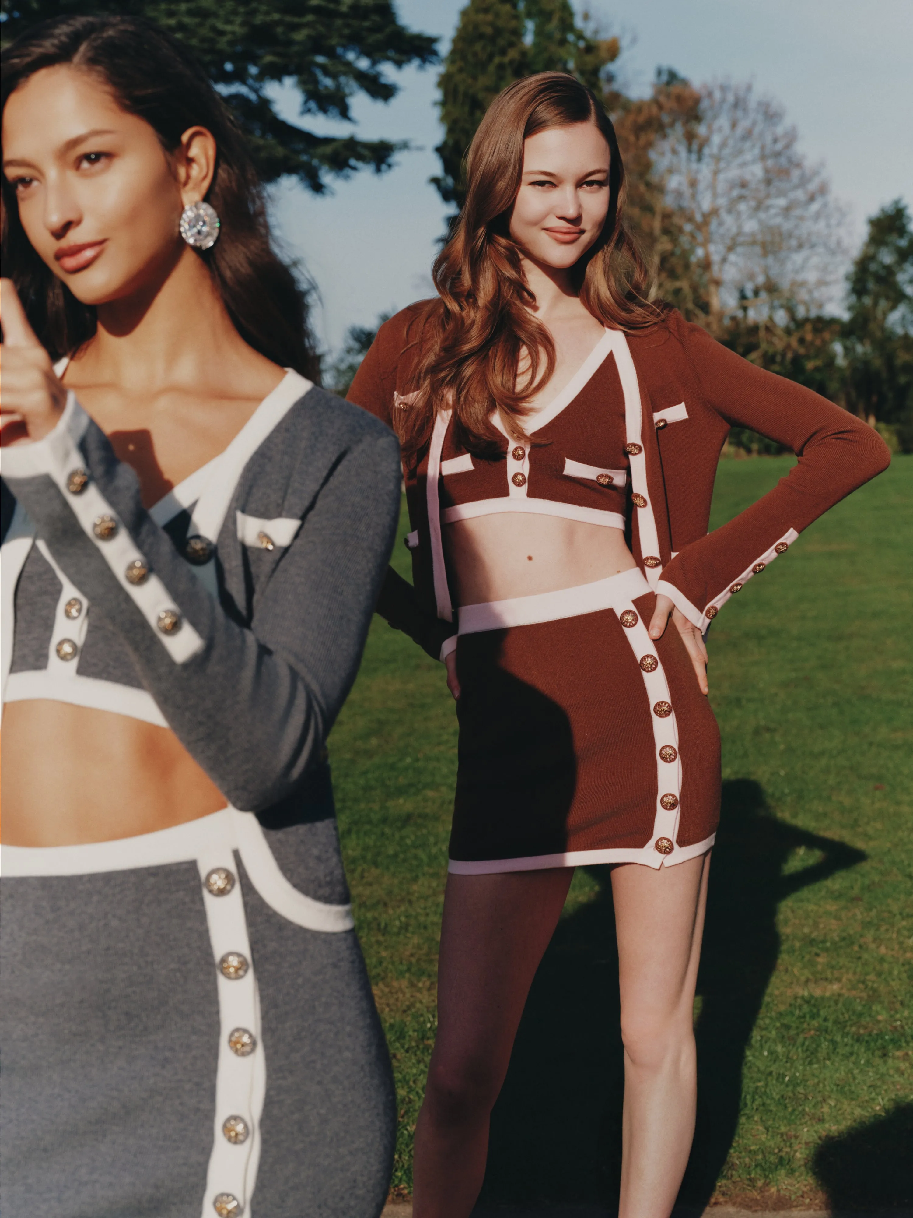 Lisette Contrast-Trim Brown Knit Three-Piece Set sold by Nana Jacqueline product image thumbnail 3