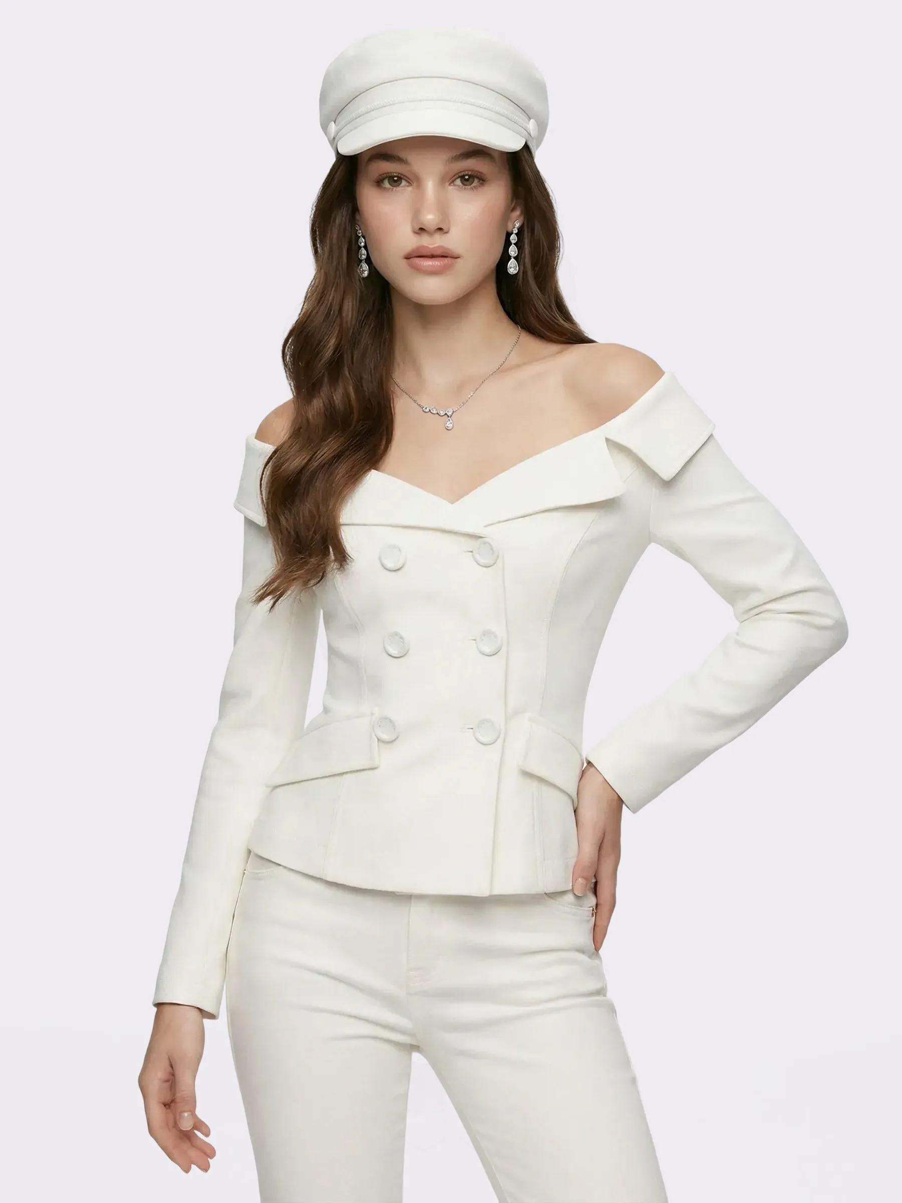 Claudine Off-Shoulder White Cropped Top sold by Nana Jacqueline product image thumbnail 2